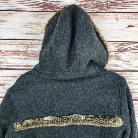 Athleta Womens Small Wool Blend Faux Fur Lined Hooded Coat Gray - Picture 7 of 11